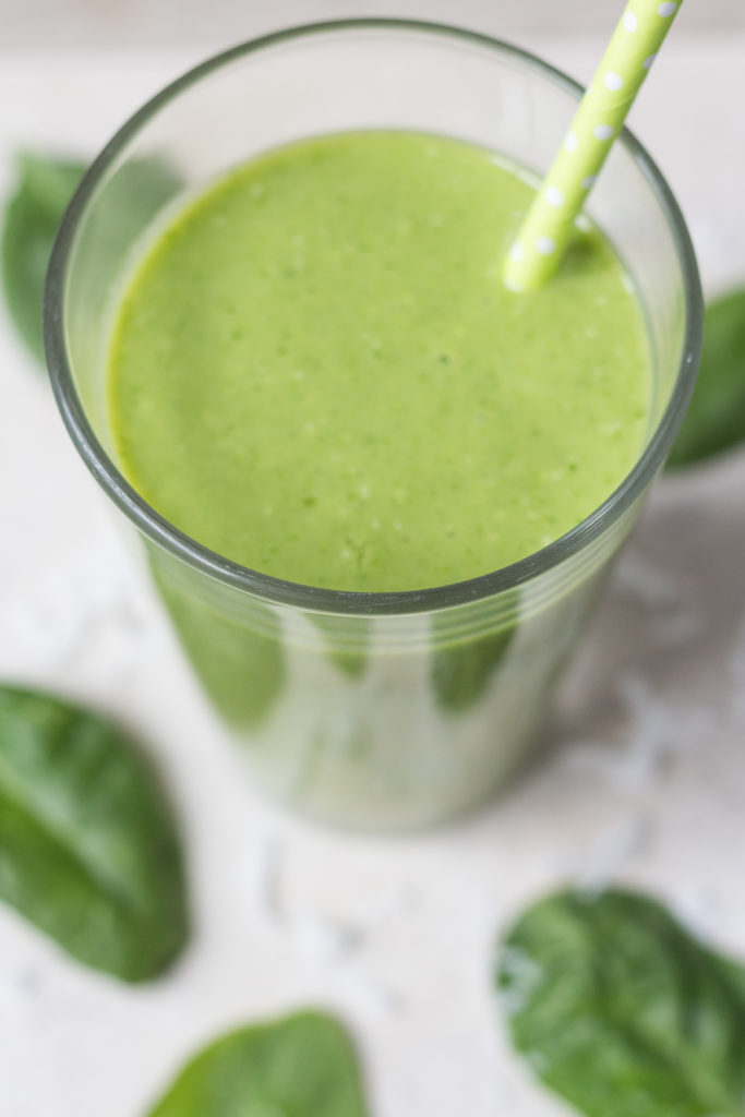 Tropical Green Smoothie with Pineapple, Mango, and Coconut | https://www.roseclearfield.com