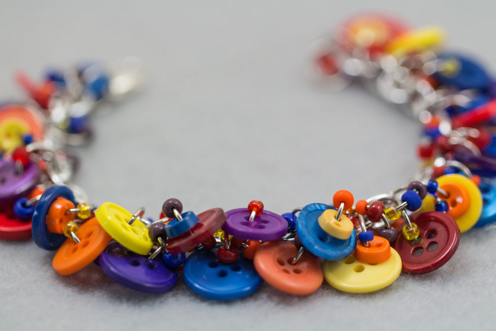 Red Orange Yellow Blue Purple Button Charm Bracelet