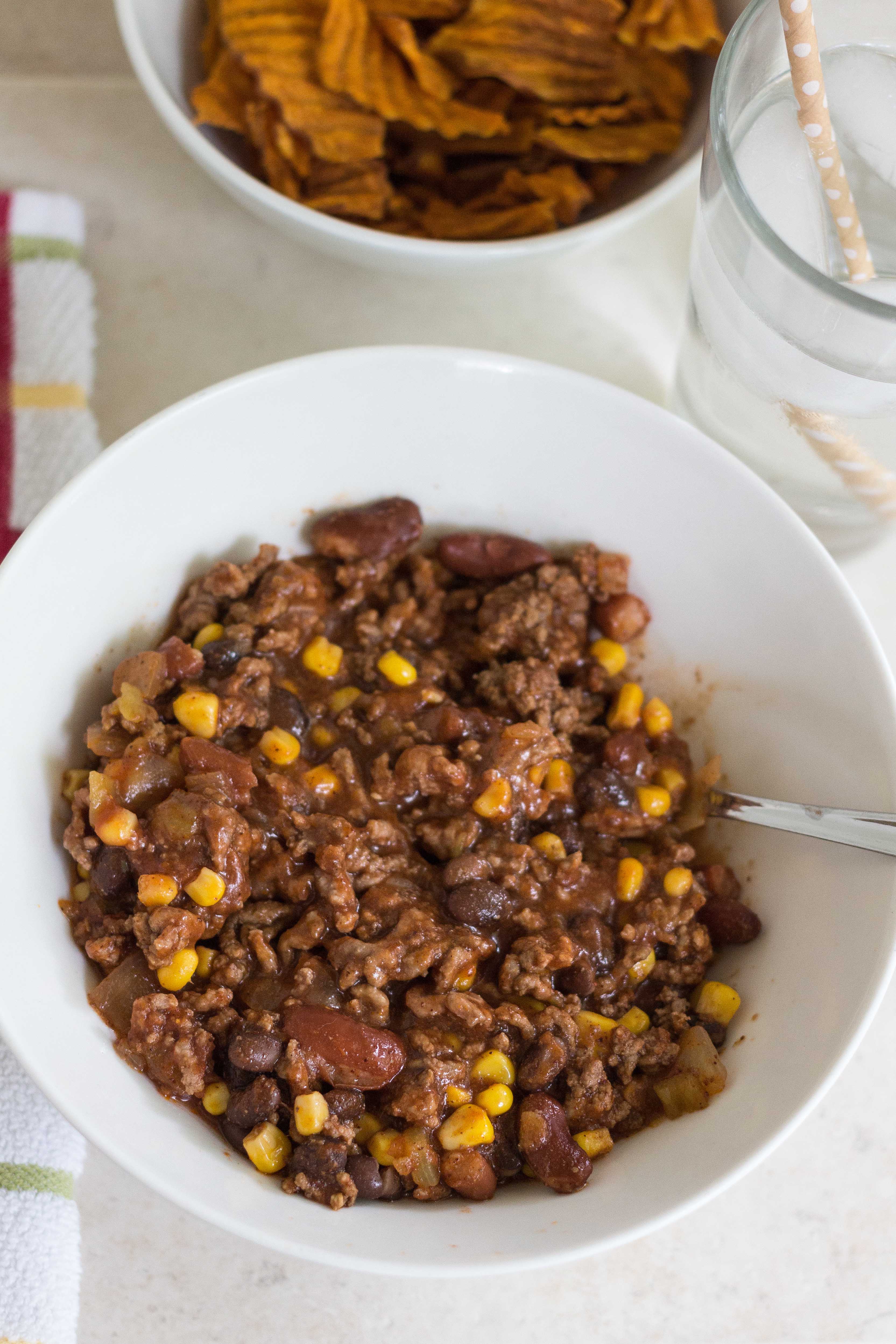 Ground Beef Chili with Corn | https://www.roseclearfield.com