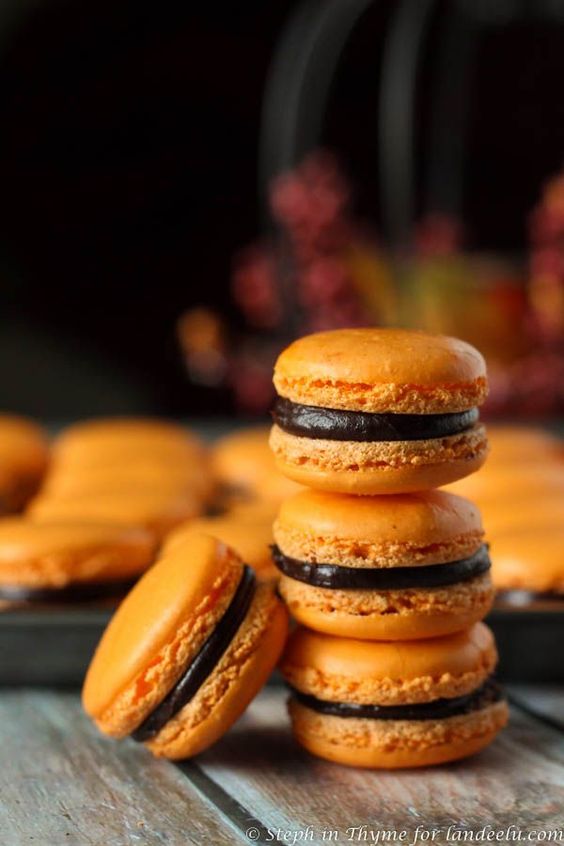 Orange Dark Chocolate Halloween Macarons Steph in Thyme via Landeelu