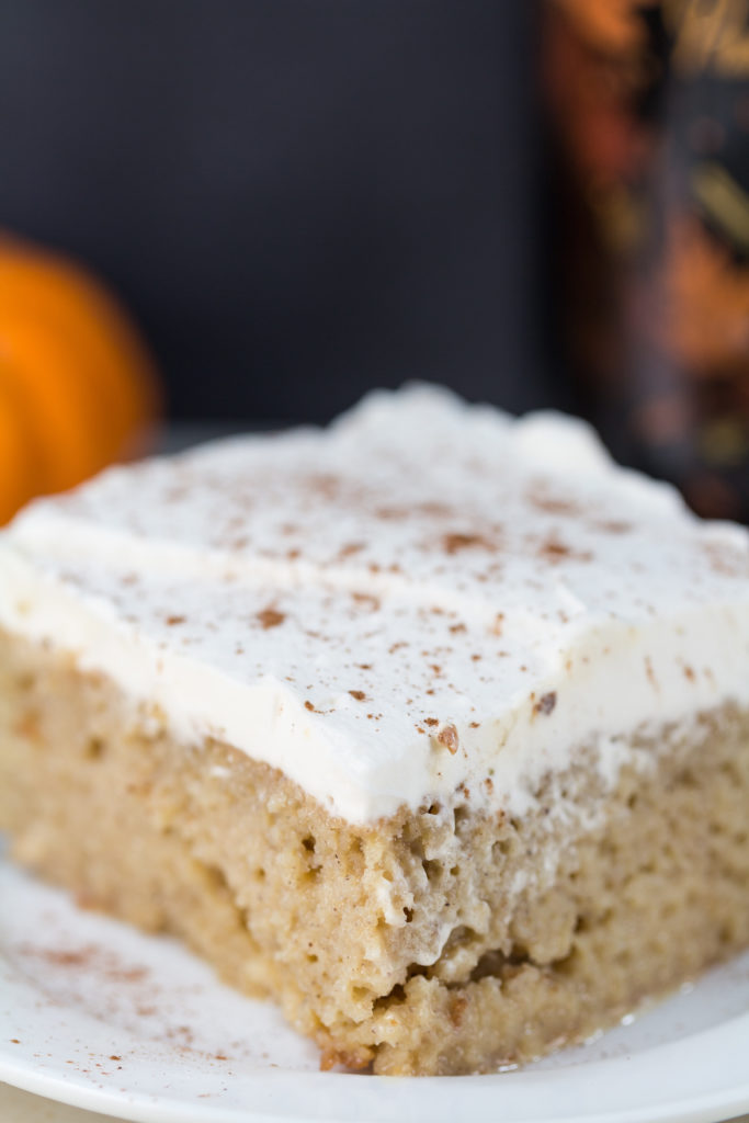 Tres leches cake with the seasonal Bailey's Pumpkin Spice. Perfect, easy indulgent dessert for a special fall occasion! | https://www.roseclearfield.com