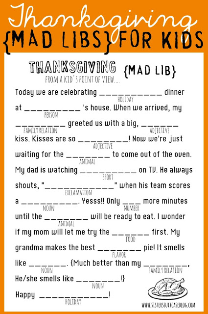 Thanksgiving Mad Libs for Kids Sister's Suitcase