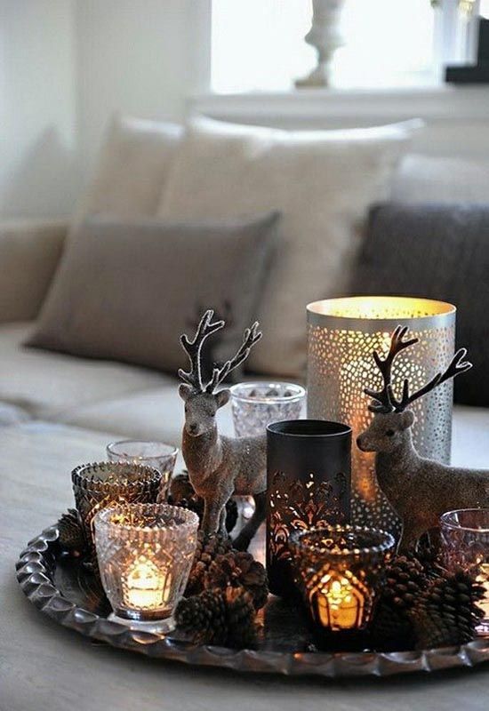 Christmas Decoration Inspiration - candles and deer display.