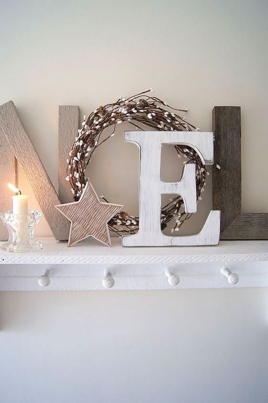 Christmas Decoration Inspiration - Natural "Noel" on the mantel. Simple and classic.