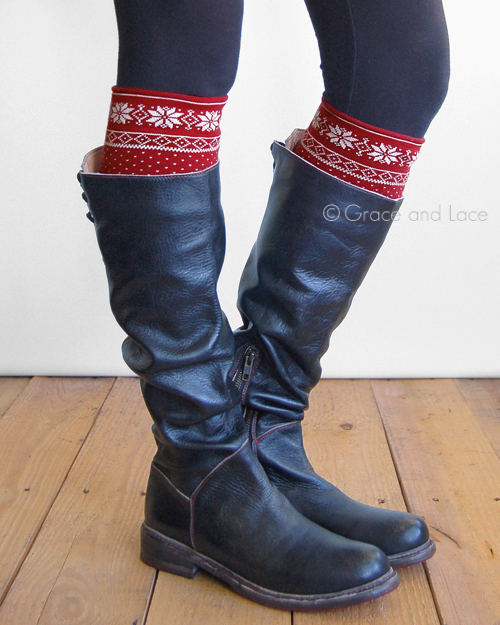 Grace and Lace Red / Cream Snowflake Patterned Boot Cuffs...love them! | https://www.roseclearfield.com