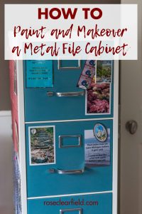 How to paint and makeover a metal file cabinet. Transform a boring ugly black metal file cabinet into a beautiful home office or classroom display piece! #DIY #filecabinet #furnituremakeover #homeproject