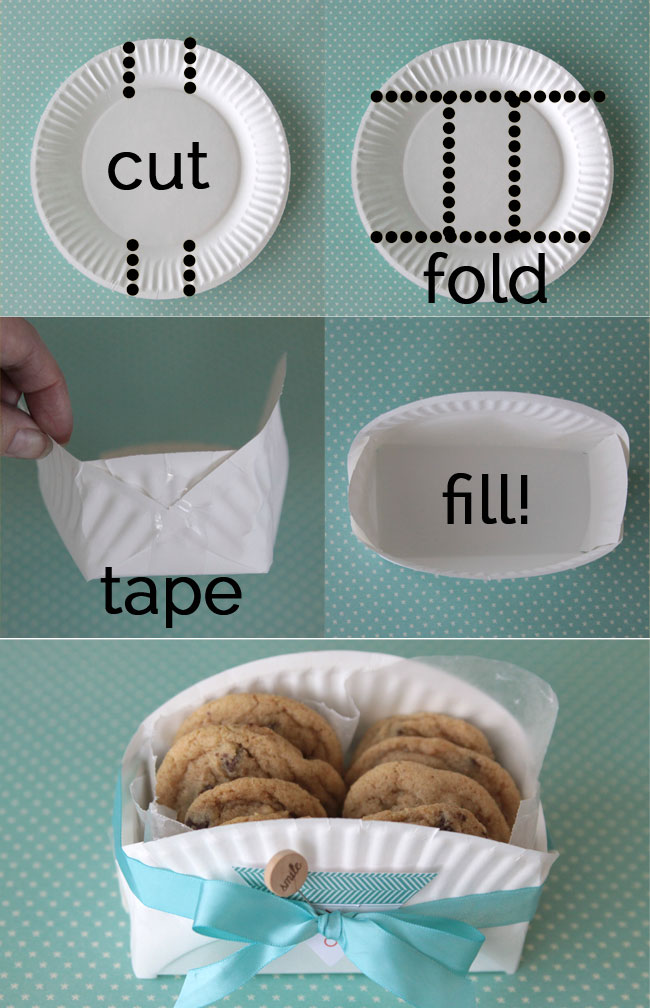 Last-Minute Homemade Christmas Gift Ideas - Homemade cookies in DIY paper plate packaging. | https://www.roseclearfield.com