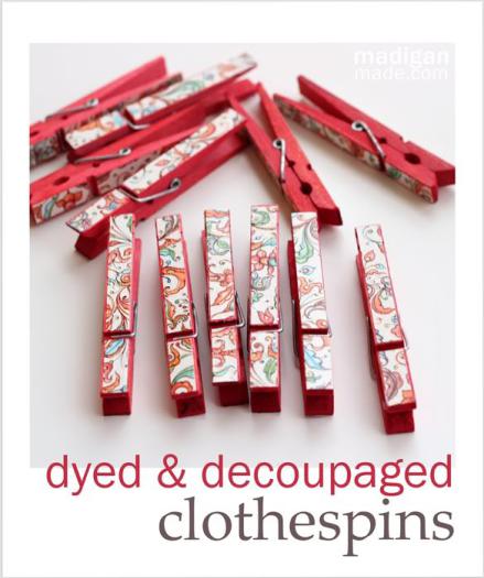 Last-Minute Homemade Christmas Gift Ideas - Dyed and decoupaged clothespins. | https://www.roseclearfield.com