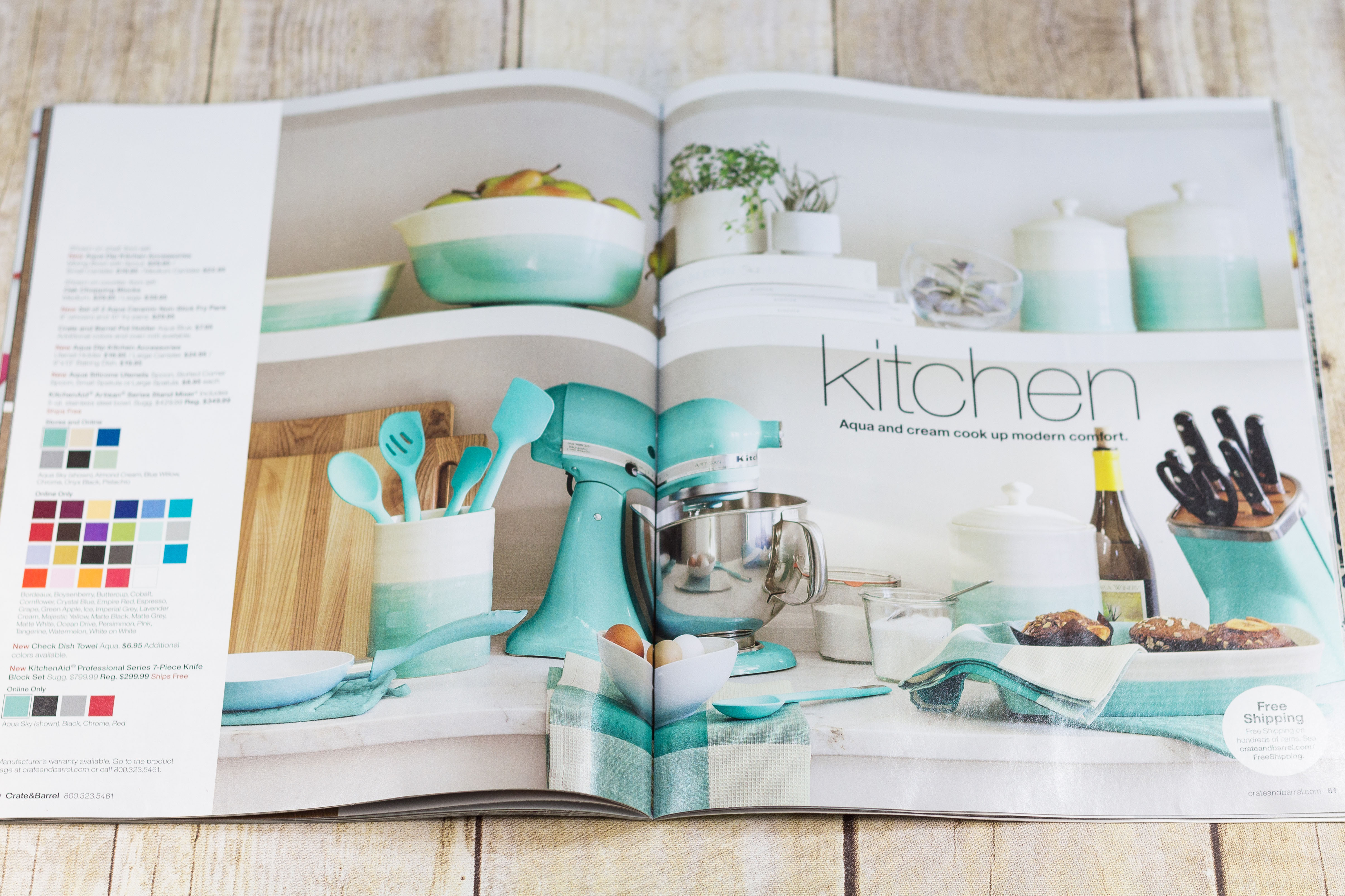 Crate and Barrel Catalog Aqua Kitchen Spread - Pantone Spring 2017 Island Paradise | https://www.roseclearfield.com