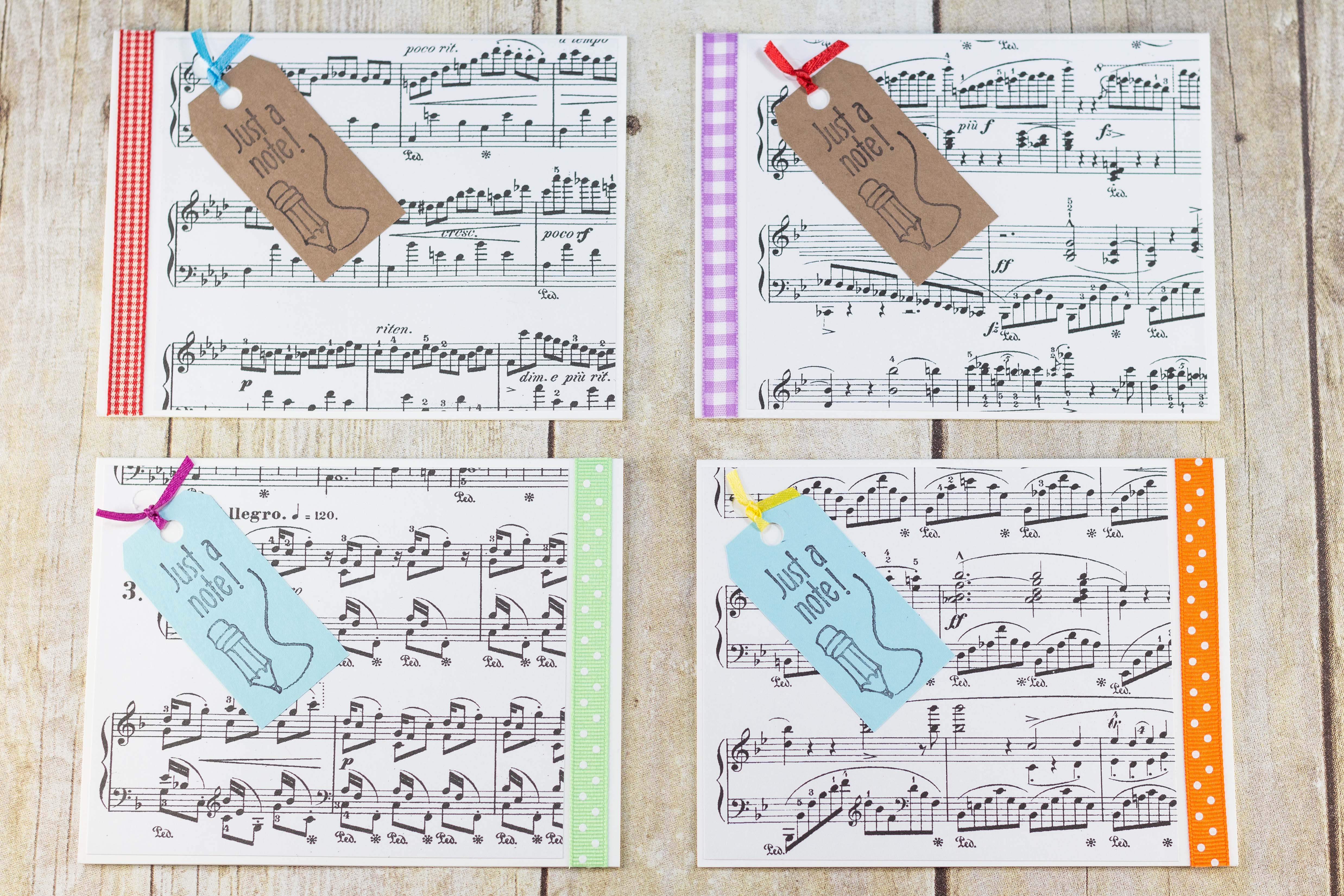 DIY Just a Note Sheet Music Greeting Card Tutorial | https://www.roseclearfield.com