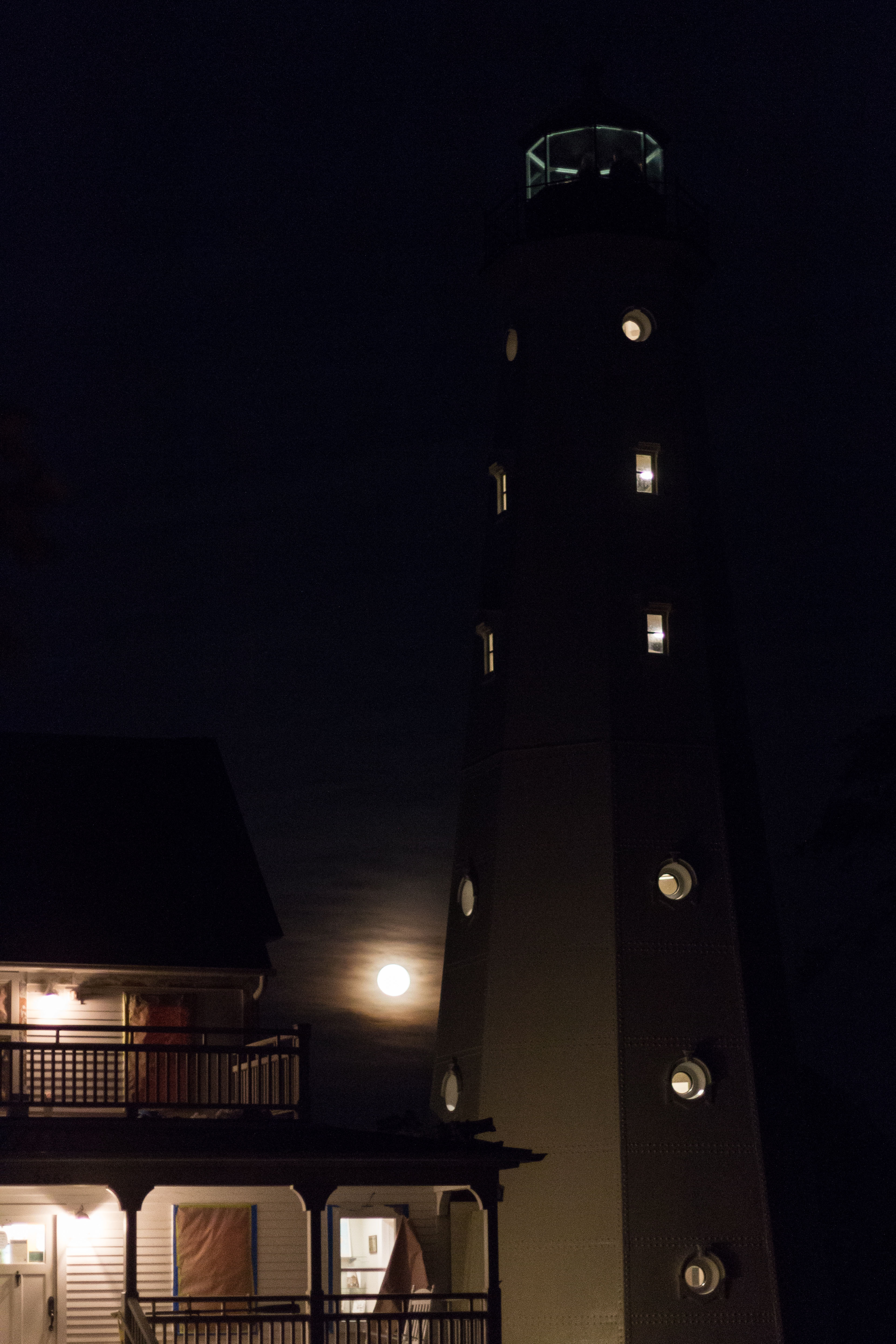 Full Moon Behind North Point Lighthouse, Milwaukee, WI 8.18.16 | https://www.roseclearfield.com