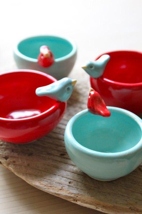 Pantone Spring 2017 Island Paradise - Turquoise and Red Bird Bowls | https://www.roseclearfield.com