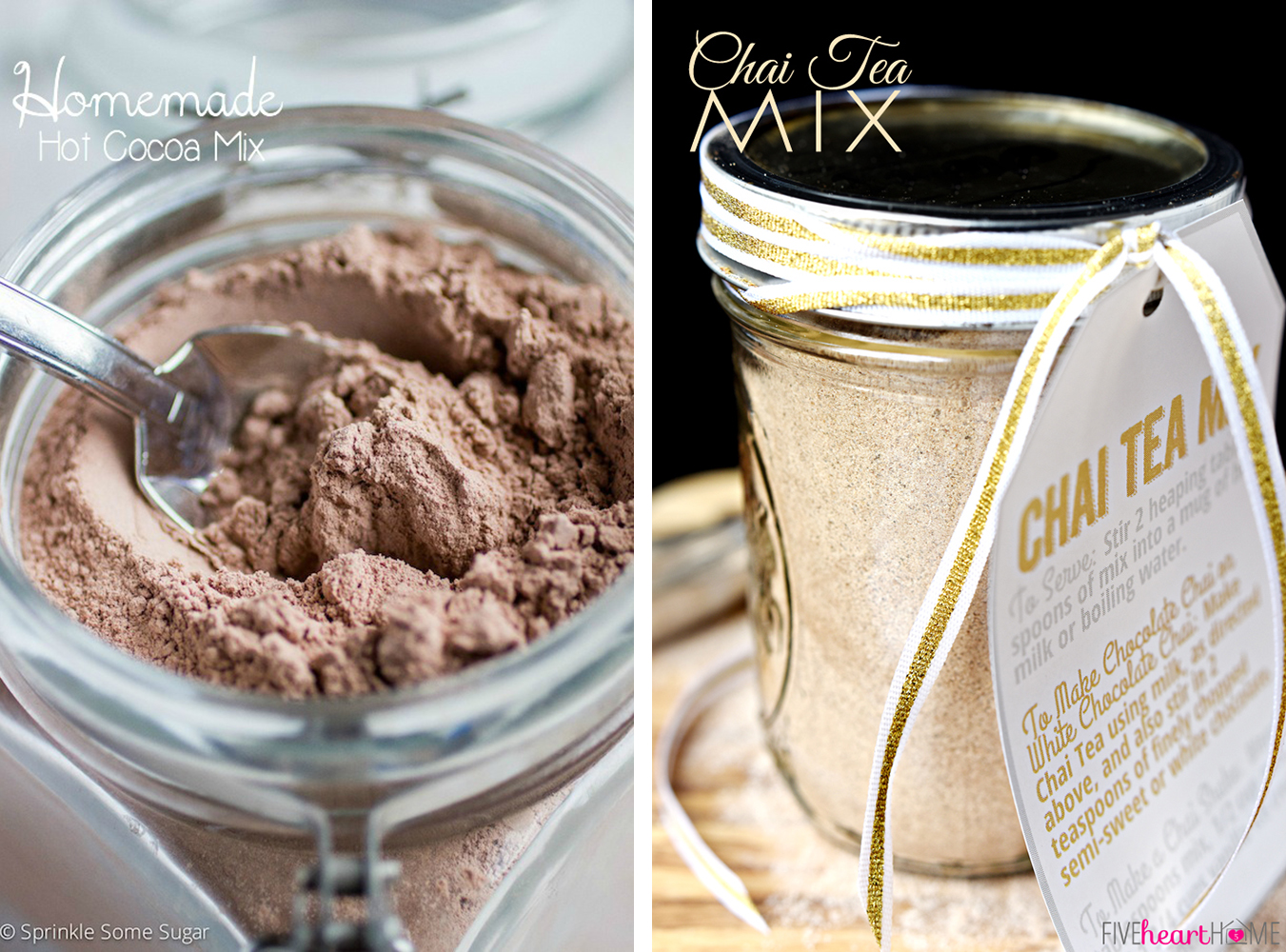 Last Minute DIY Valentine's Day Gift Ideas - Hot Chocolate and Chai Tea Mixes via Sprinkle Some Sugar and Five Heart Home | https://www.roseclearfield.com