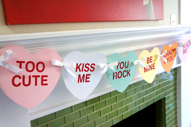 Last-Minute DIY Valentine's Day Decor Ideas - Conversation Heart Printable Banner via Sandy Toes and Popsicles | https://www.roseclearfield.com