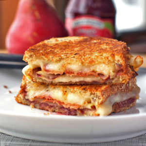 Bacon Pear and Raspberry Grilled Cheese via Pinch of Yum | https://www.roseclearfield.com