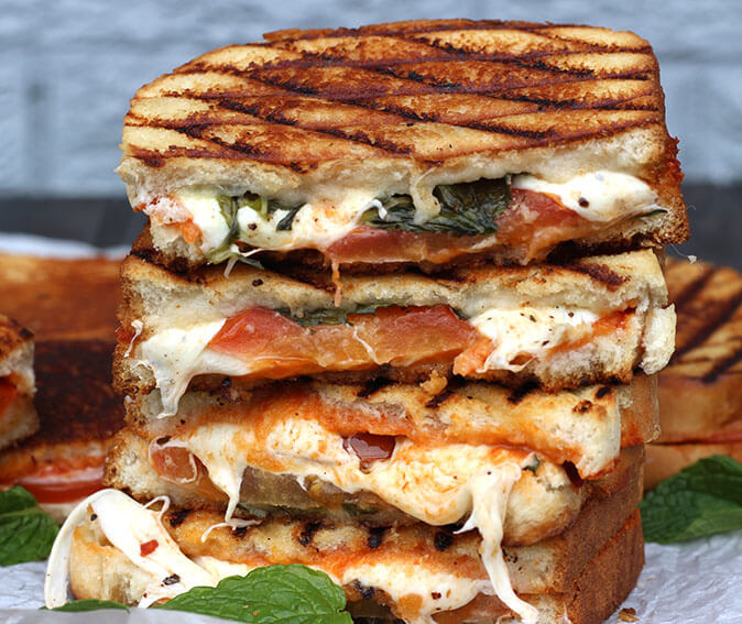 Grilled Cheese Margherita Sandwich Cook with Kushi Crop