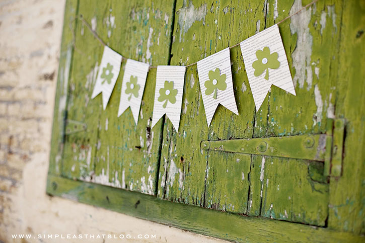 Easy DIY St. Patrick's Day Decor Ideas - St. Patrick's Day Book Page Shamrock Bunting via Simple as That | https://www.roseclearfield.com