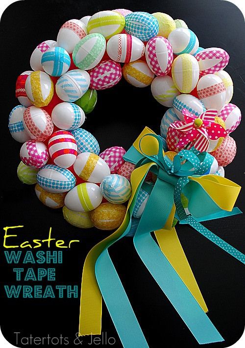 DIY Easy Easter Decor Ideas - Washi Tape Easter Egg Wreath via Tater Tots and Jello | https://www.roseclearfield.com