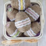 DIY Twine Wrapped Plastic Easter Eggs with Lace and Ribbon