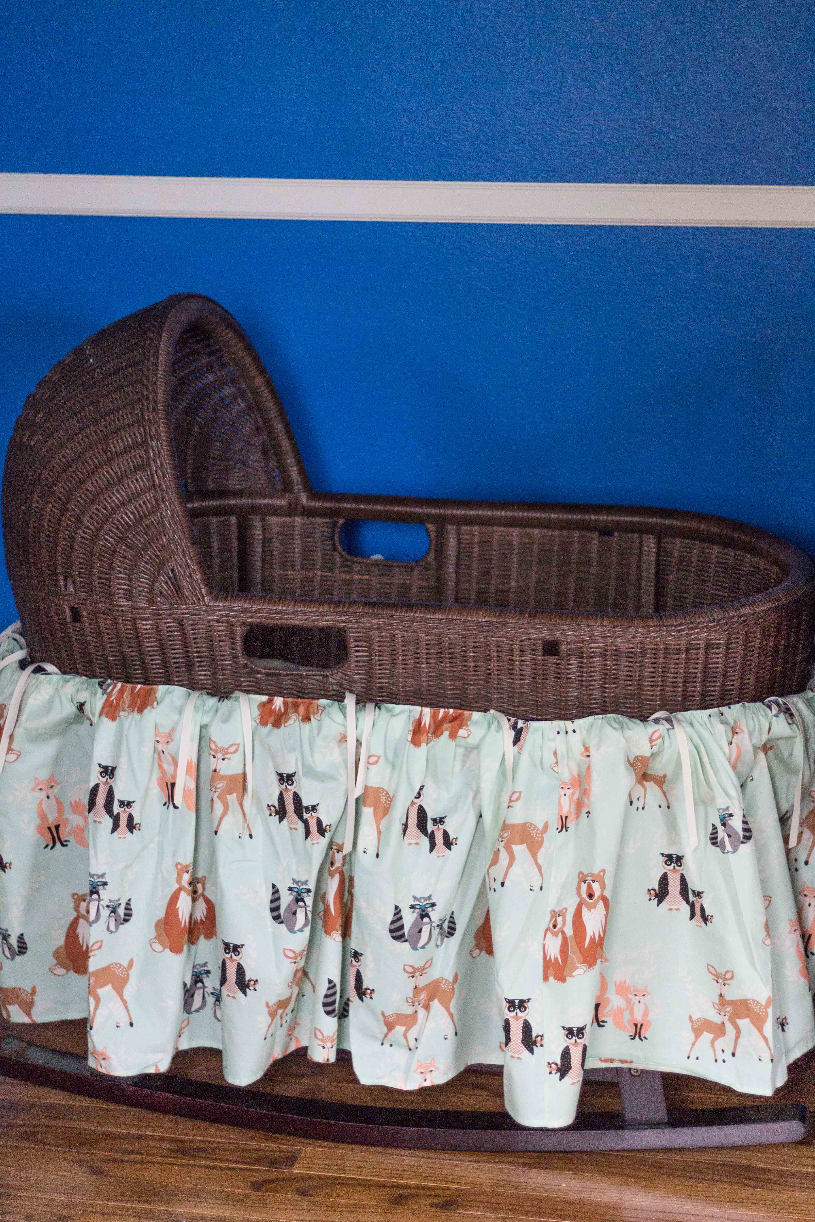 Nursery Bassinet with LittleMoosebyEliza Custom Skirt | https://www.roseclearfield.com