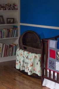 Nursery Bassinet with LittleMoosebyEliza Custom Skirt | https://www.roseclearfield.com