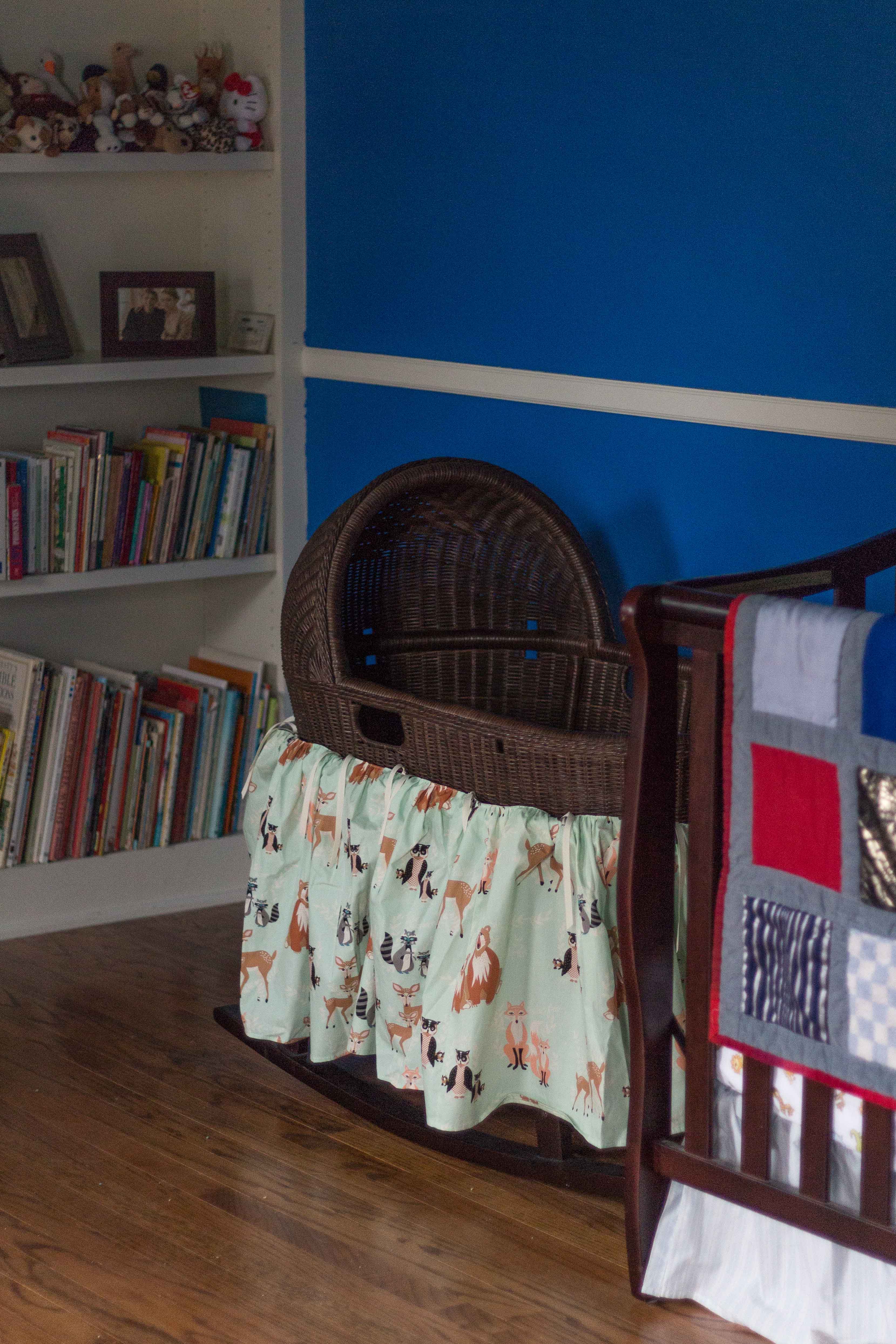 Nursery Bassinet with LittleMoosebyEliza Custom Skirt | https://www.roseclearfield.com