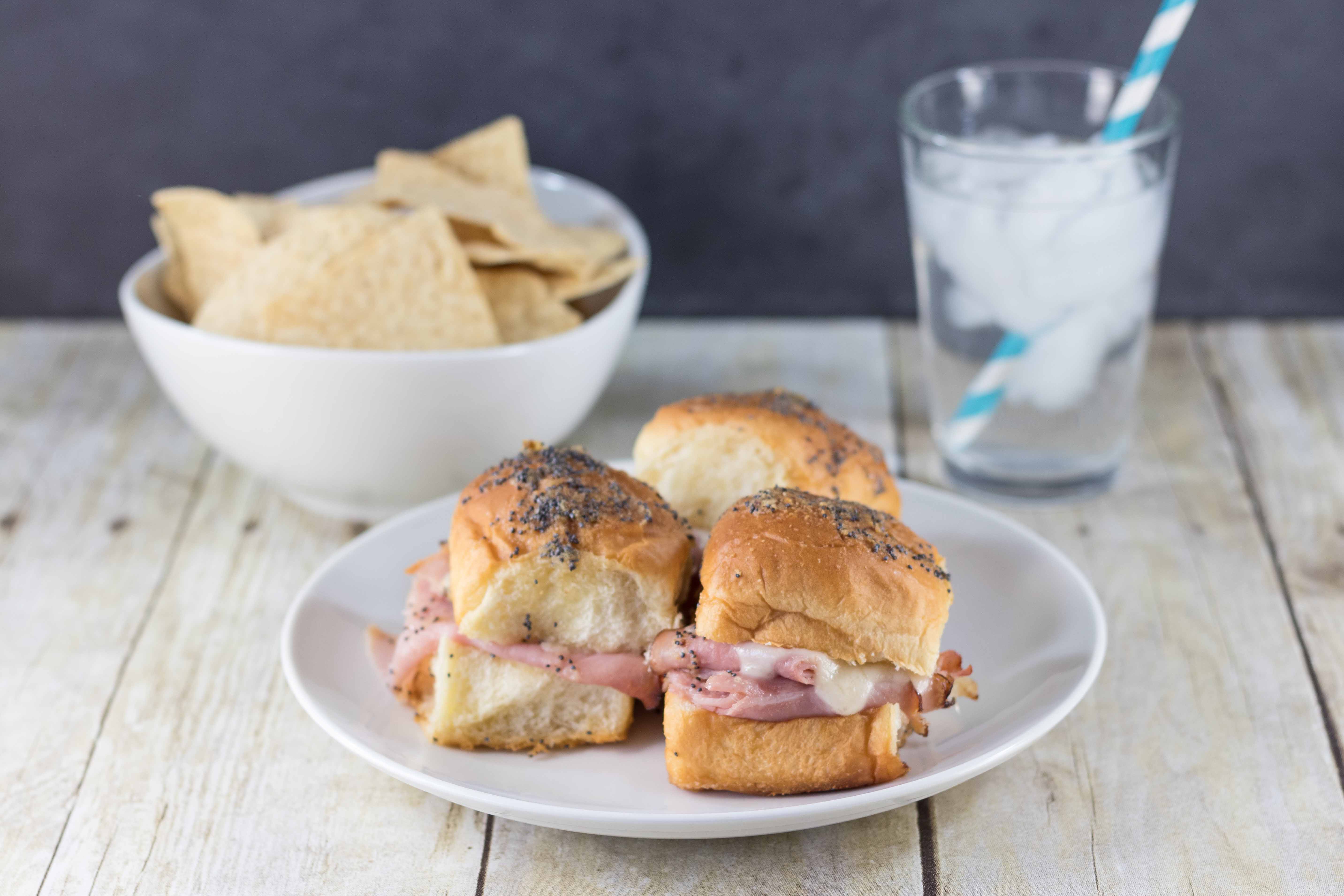 Hawaiian Roll Ham and Swiss Cheese Sliders | https://www.roseclearfield.com