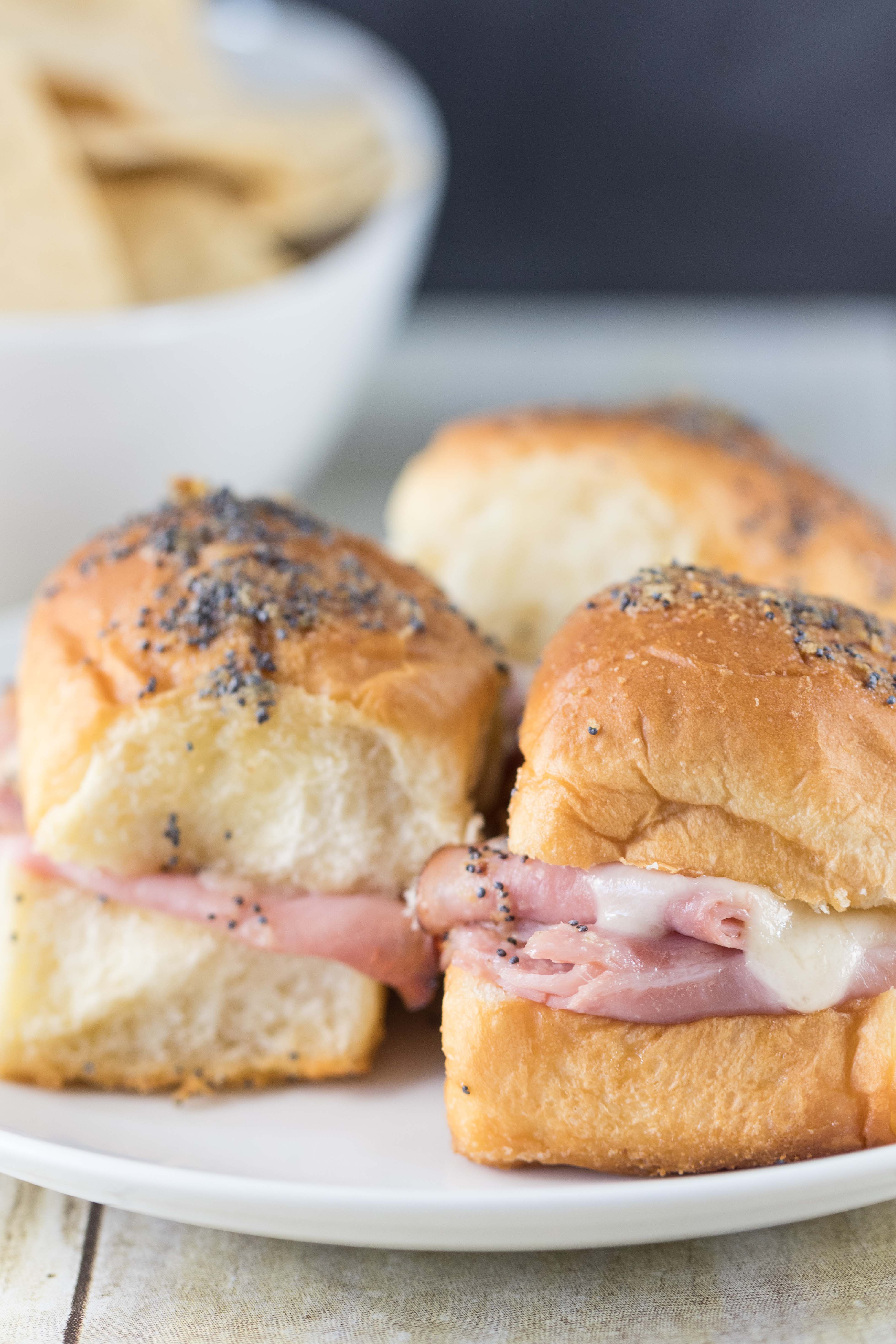 Hawaiian Roll Ham and Swiss Cheese Sliders | https://www.roseclearfield.com