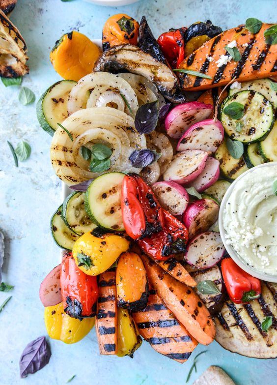 Memorial Day Inspiration - Marinated Grilled Vegetables with Avocado Whipped Feta via How Sweet Eats | https://www.roseclearfield.com