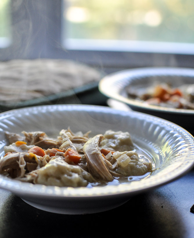 30 Days of Healthy Chicken Dinner Recipes - Slow Cooker Chicken and Dumplings via How Sweet It Is | https://www.roseclearfield.com