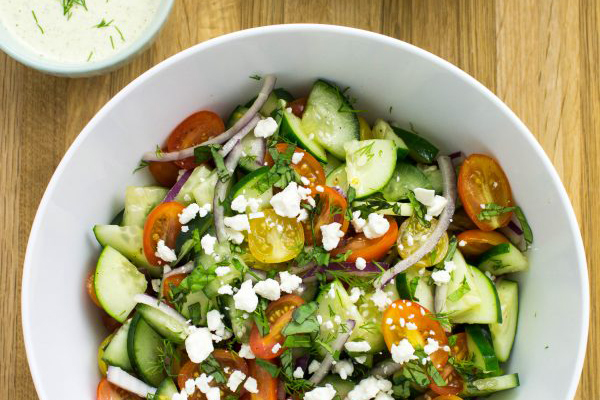 Fourth of July Recipe Ideas - Cucumber Tomato Salad with Herb Vinaigrette via Bites of Flavor | https://www.roseclearfield.com