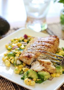 30 Days of Healthy Grilling Recipes - Easy Grilled Mahi Mahi with Avocado and Corn Salta via Laughing Spatula | https://www.roseclearfield.com