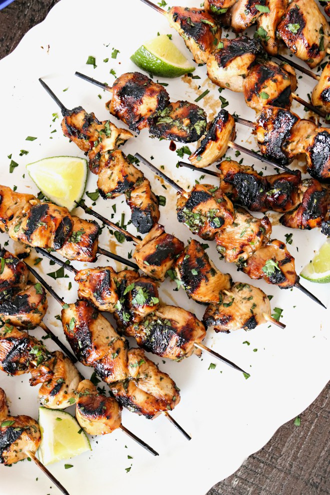 30 Days of Healthy Grilling Recipes - Grilled Cilantro Lime Chicken Skewers via Certified Pastry Aficionado | https://www.roseclearfield.com