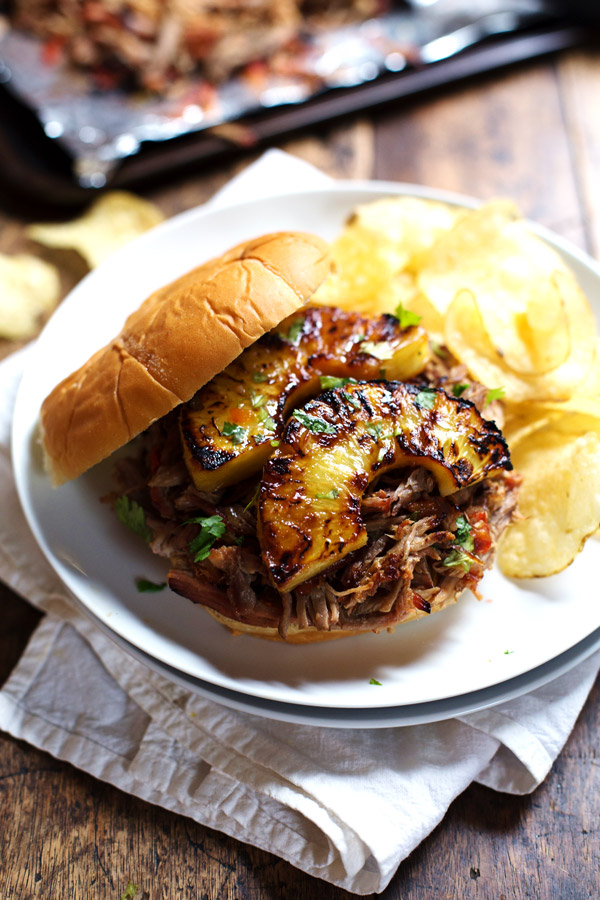 30 Days of Healthy Grilling Recipes - Grilled Pineapple Pork Sandwiches via Pinch of Yum | https://www.roseclearfield.com