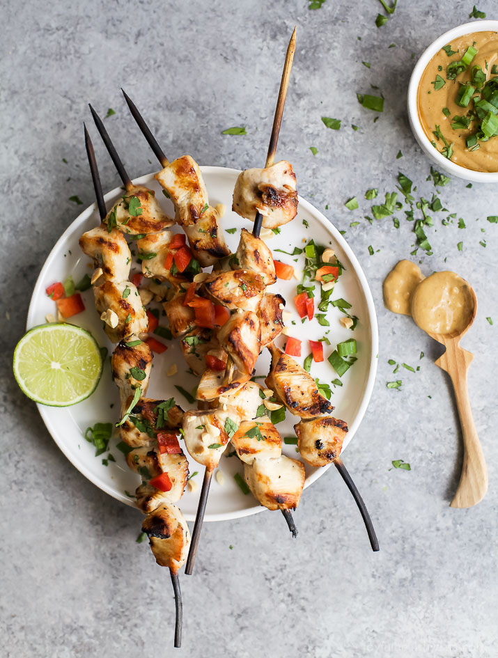 30 Days of Healthy Grilling Recipes - Grilled Sesame Lime Chicken with Spicy Thai Peanut Sauce via Joyful Healthy Eats | https://www.roseclearfield.com