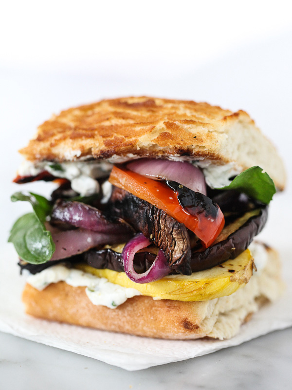 30 Days of Healthy Grilling Recipes - Grilled Vegetable Sandwich with Herbed Ricotta via Foodiecrush | https://www.roseclearfield.com