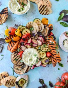 30 Days of Healthy Grilling Recipes - Marinated Grilled Vegetables with Avocado Whipped Feta via How Sweet It Is