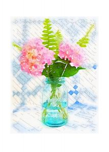 Free Summer Printables - Hydrangeas in Mason Jar Watercolor Print via On Sutton Place | https://www.roseclearfield.com