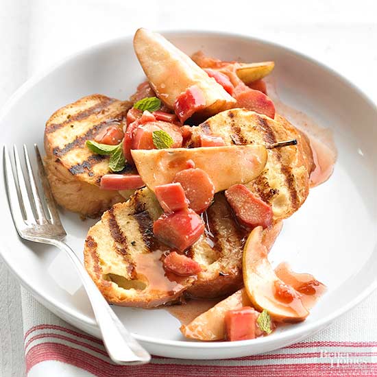 30 Days of Grilled Desserts - Gale Gand's Grilled Buttermilk Bread Pudding with Rhubarb Pear Compote via Better Homes and Gardens | https://www.roseclearfield.com