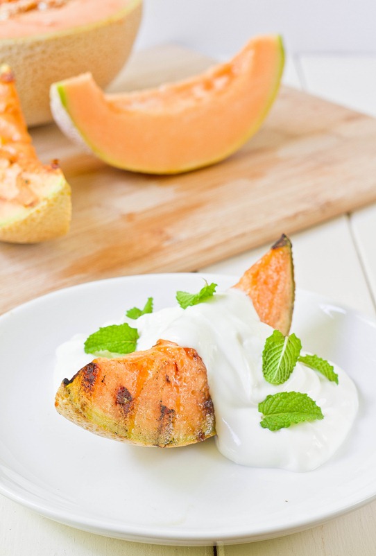 30 Days of Grilled Desserts - Grilled Cantaloupe with Yogurt and Mint via The Wannabe Chef | https://www.roseclearfield.com