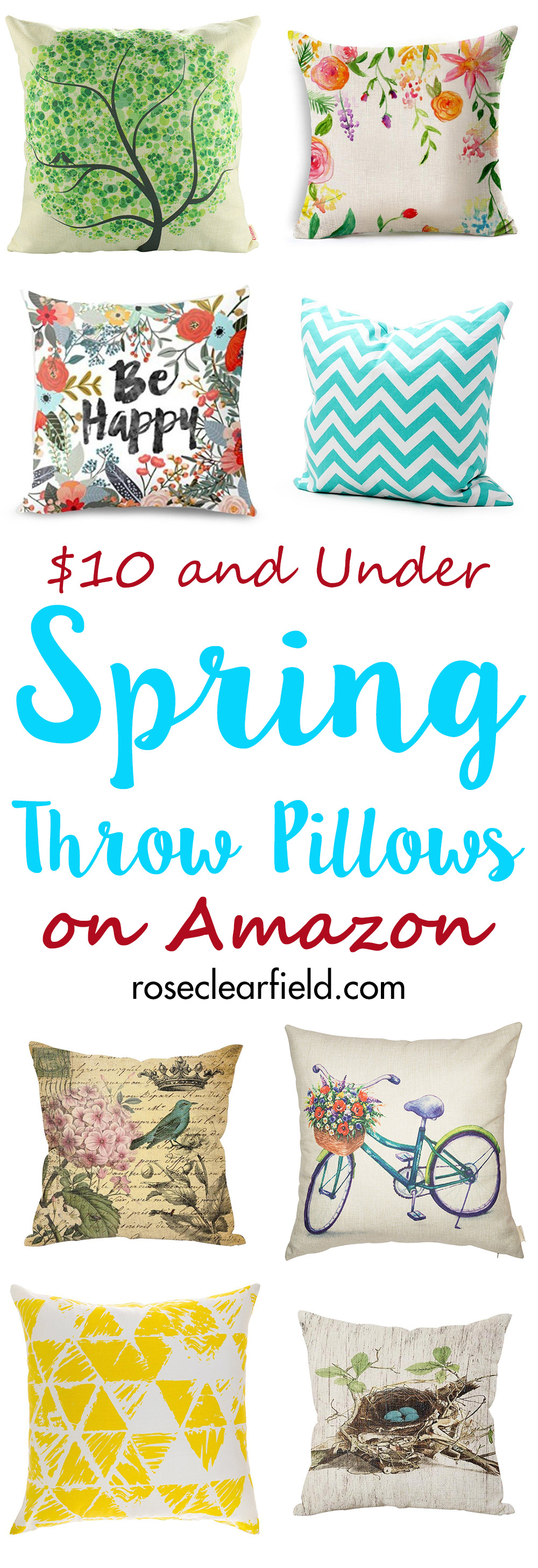 $10 and Under Spring Throw Pillows on Amazon | https://www.roseclearfield.com