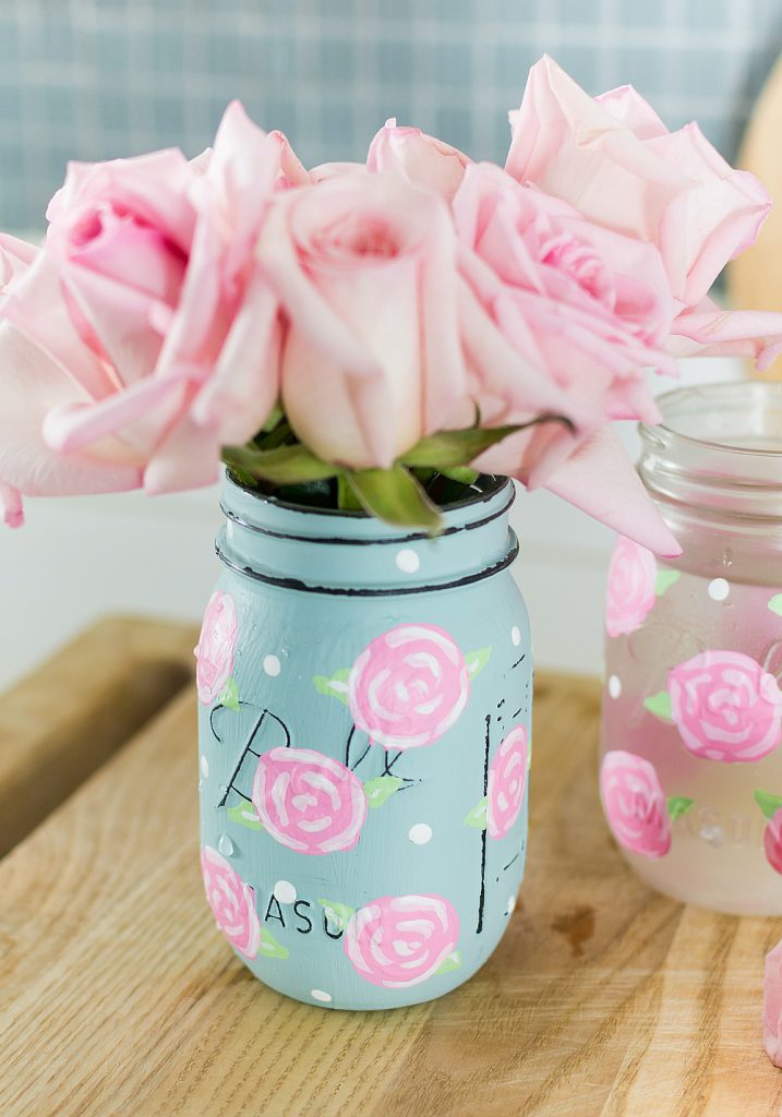 Spring Mason Jar Decor - Painted Rose Mason Jars via It All Started With Paint | https://www.roseclearfield.com