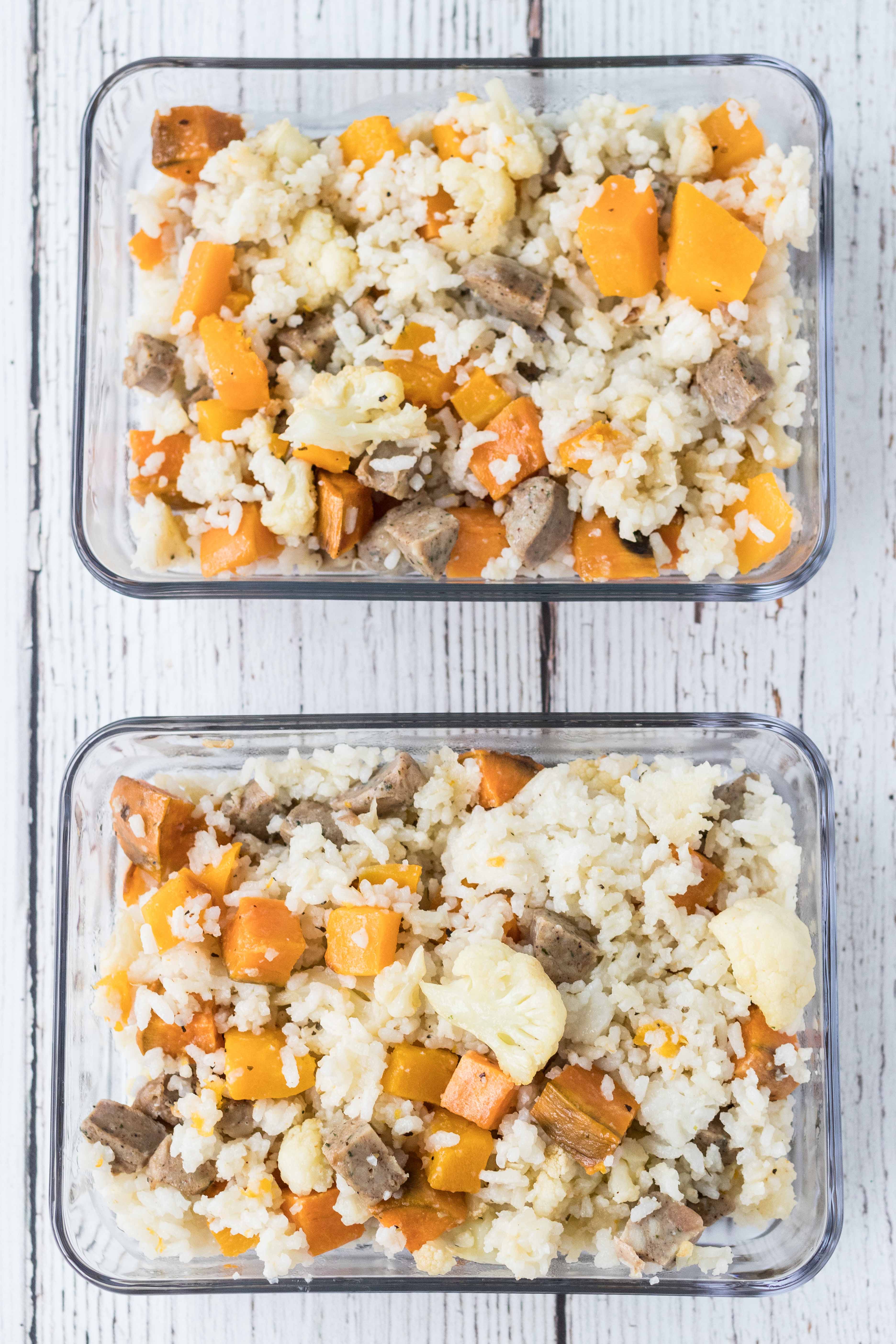 Coconut Rice with Vegetables and Chicken Sausage | https://www.roseclearfield.com