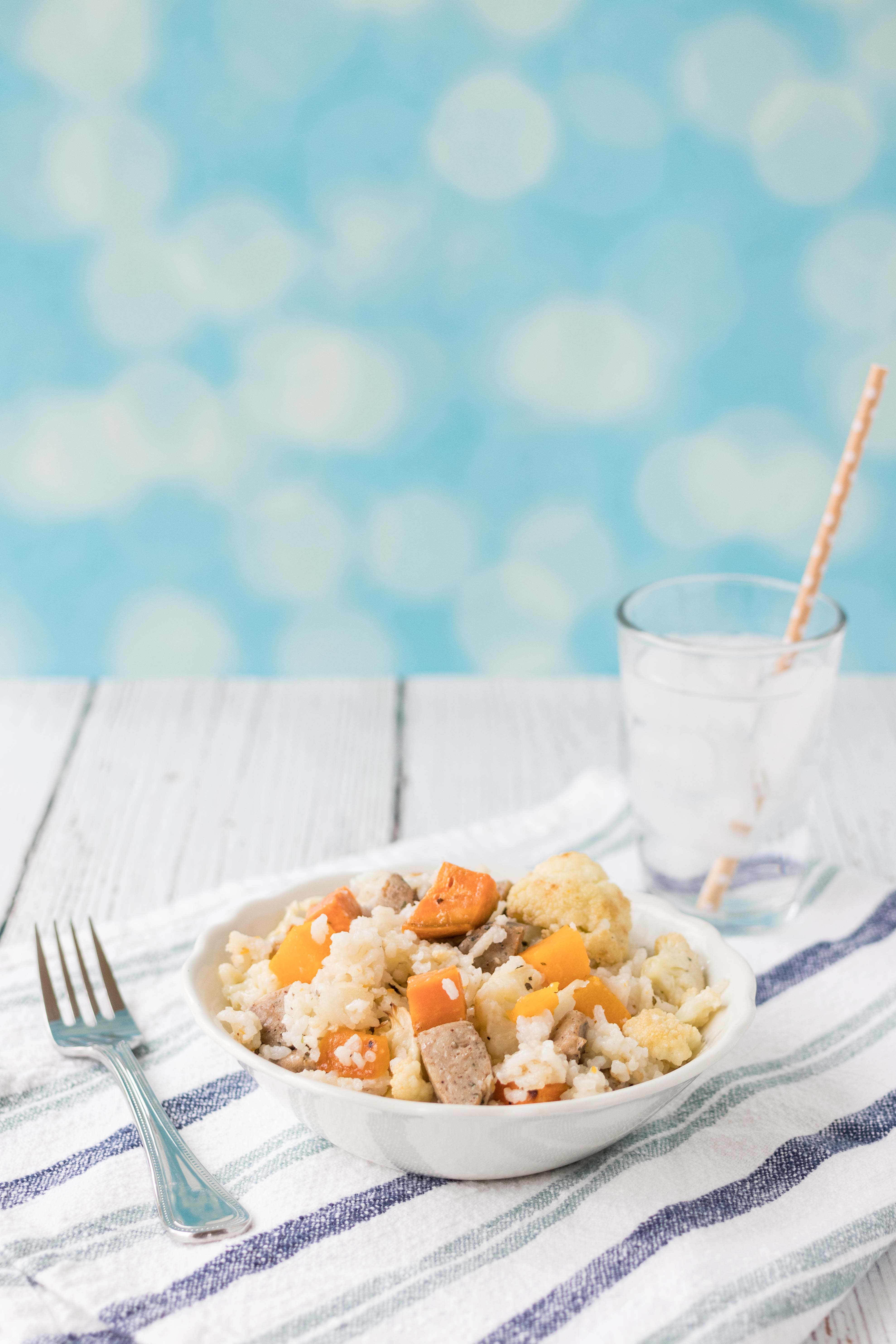 Coconut Rice with Vegetables and Chicken Sausage | https://www.roseclearfield.com