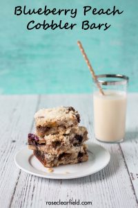 Blueberry Peach Cobbler Bars from The Pretty Dish | https://www.roseclearfield.com