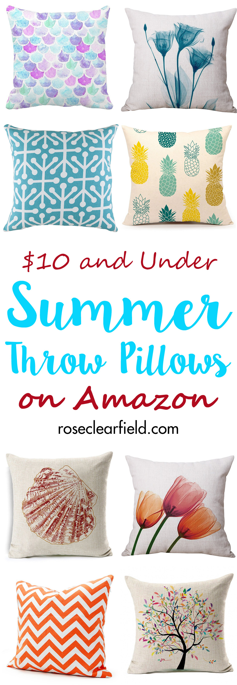 $10 and Under Summer Throw Pillows on Amazon | https://www.roseclearfield.com