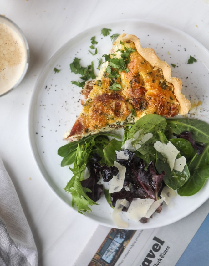 Breakfast for Dinner Ideas - Burst Tomato Prosciutto and Goat Cheese Quiche via How Sweet Eats | https://www.roseclearfield.com