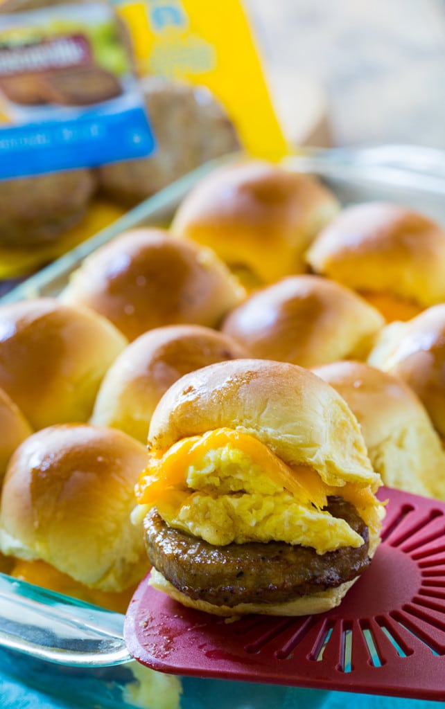 Breakfast for Dinner Ideas - Sausage and Egg Breakfast Sliders via Spicy Southern Kitchen | https://www.roseclearfield.com