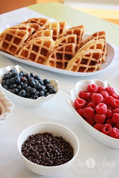 Breakfast for Dinner Ideas - Waffle Bar via One Sweet Appetite | https://www.roseclearfield.com