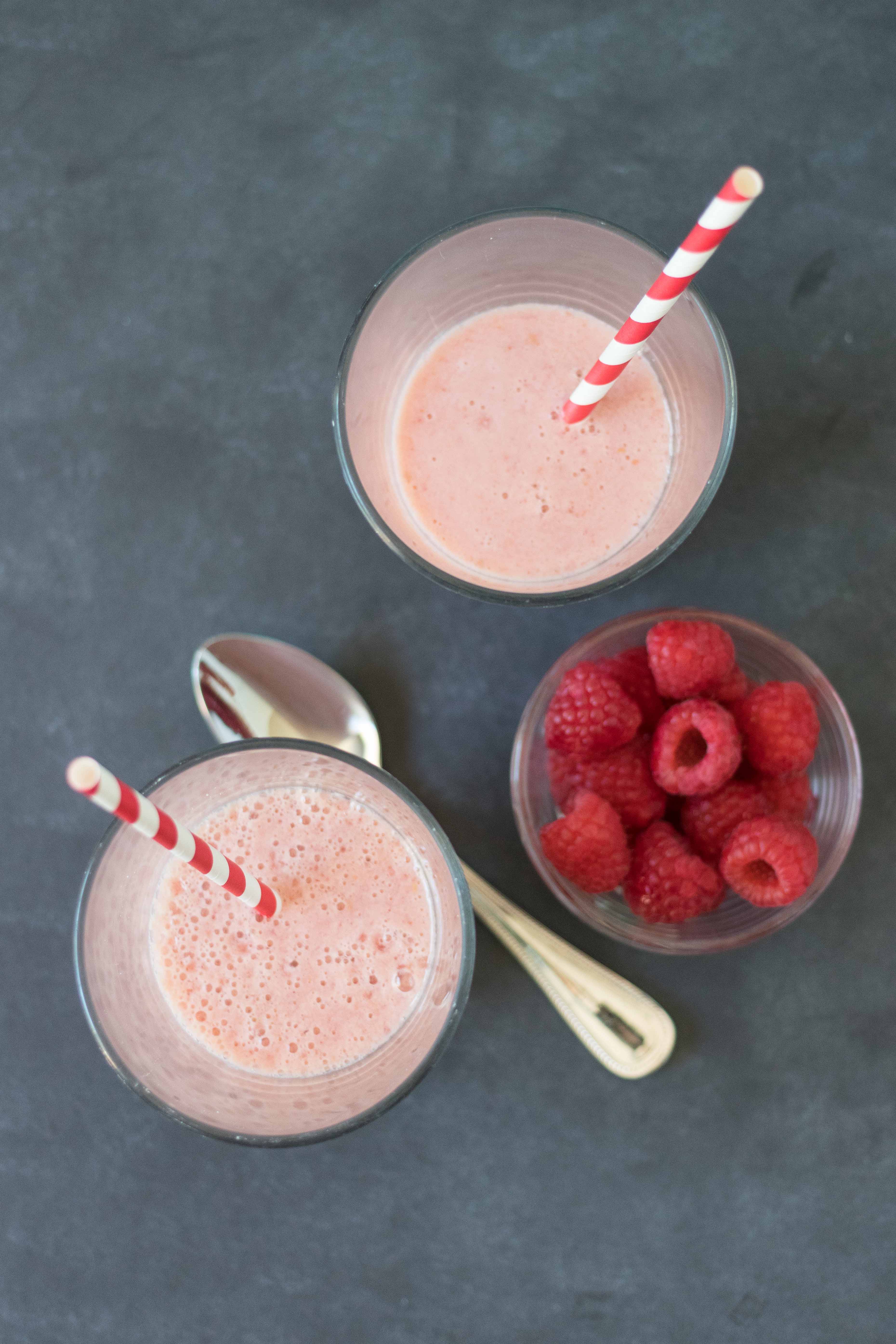 Raspberry Peach Coconut Smoothie | https://www.roseclearfield.com